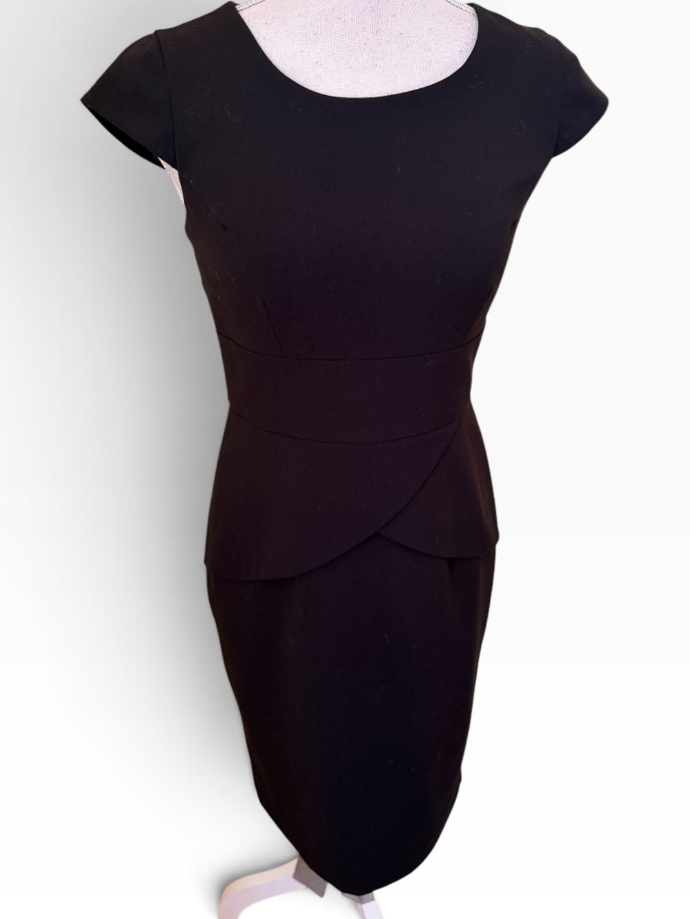 Calvin Klein Black Cap-Sleeve Scoop Neck Sheath Dress with Peplum Detail